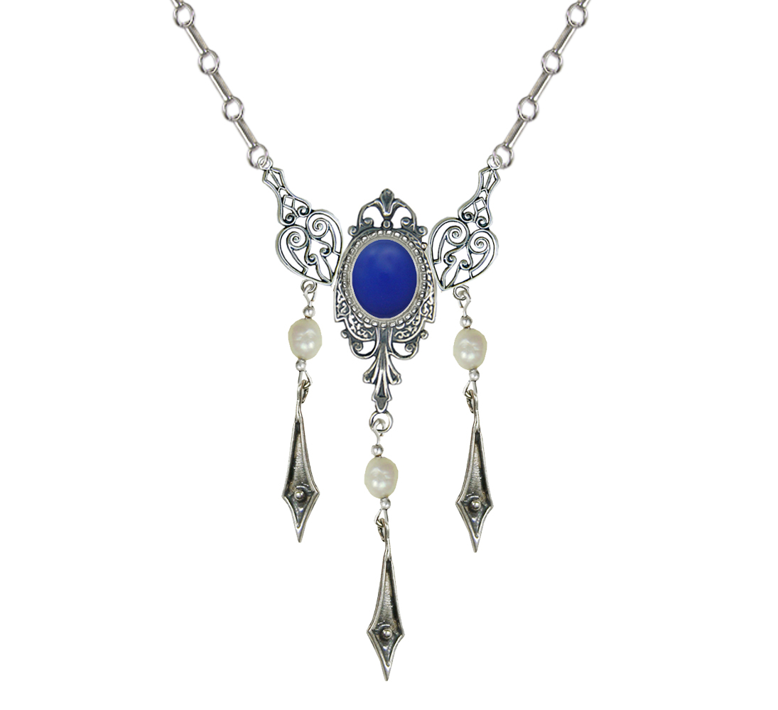 Sterling Silver Victorian Necklace With Blue Onyx